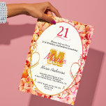 Pink Floral Girly Modern Elegant 21st Birthday Invitation<br><div class="desc">Modern unique monogram and name in an elegant vintage frame with floral background of hydrangeas that change colours in shades from pink to masala yellow,  evoking a romantic vintage style. With this beautiful design you will start organising your next special and unique 21st birthday party.</div>