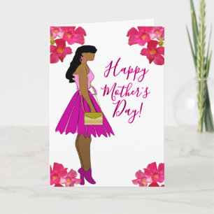 Pink Floral Glam Mum African American Mother's Day Card