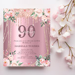 Pink Floral Glitter Budget 90 Birthday Invitation<br><div class="desc">Looking for an invitation that's both affordable and eye-catching? Our pink floral glitter drip birthday invitation might just be the perfect choice! Printed on budget paper, this invitation features a stunning design of pink flowers and glittery drips, giving it a fun and festive look that's sure to get everyone excited...</div>