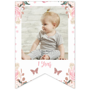 Pink Floral Glitter Butterfly Monthly Banner