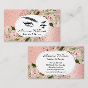 Pink Floral Glitter Lashes & Brows Beauty Salon Business Card