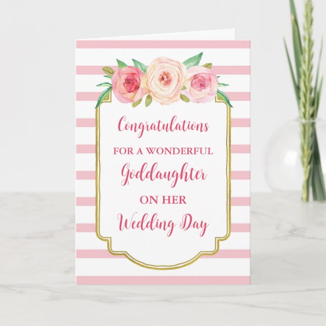 Pink Floral Goddaughter Wedding Congratulations Card (Front)