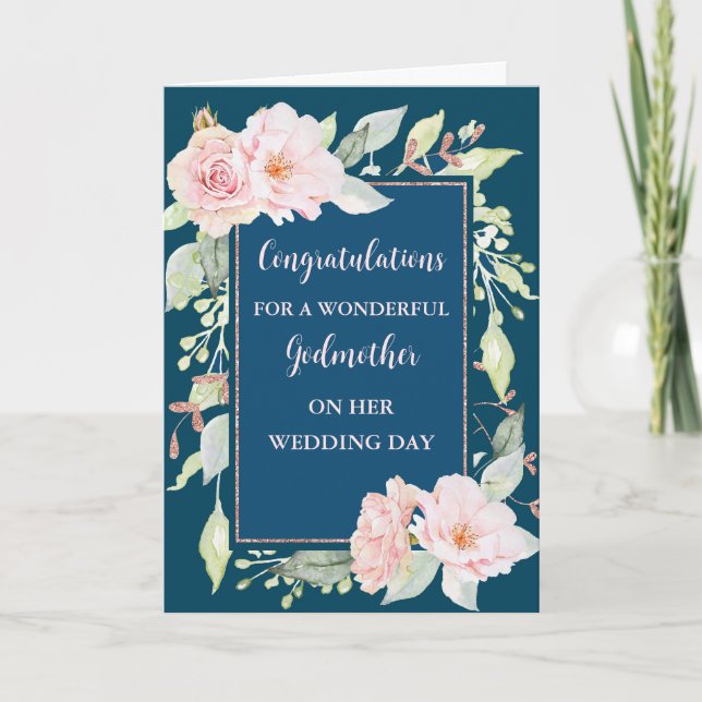Pink Floral Godmother Wedding Day Congratulations Card (Front)