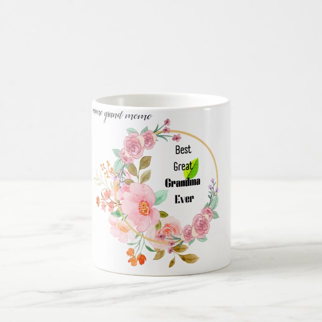 Pink Floral Gold Best Great Grandma Ever Co Coffee Mug (Center)