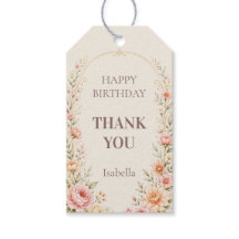 Pink Floral Gold Birthday Thank You Favour Tag