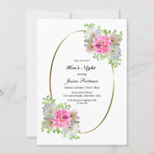 Pink Floral Gold Border Hen’s Night Invitation
