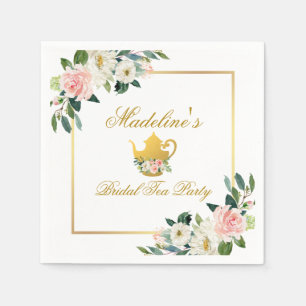 Pink Floral Gold Bridal Shower Tea Party Napkin