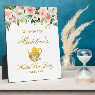 Pink Floral Gold Bridal Shower Tea Party Welcome Plaque