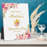 Pink Floral Gold Bridal Shower Tea Party Welcome Plaque<br><div class="desc">Pink Floral Gold Bridal Shower Tea Party Welcome Plaque</div>