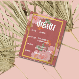 Pink Floral Gold Elegant Reception Menu