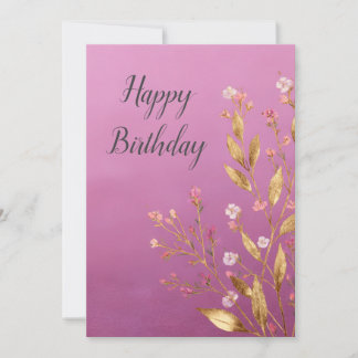 Pink Floral & Gold Foil Trim Birthday Card