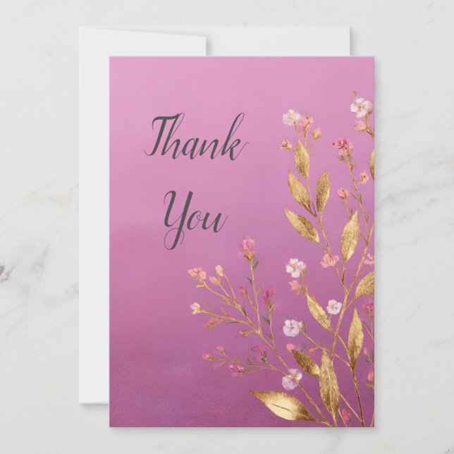 Pink Floral & Gold Foil Trim Thank You Card (Front)