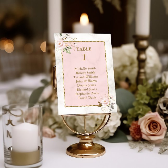 Pink Floral Gold Frame Baptism Seating Chart   Table Number (Creator Uploaded)