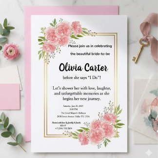 Pink Floral Gold Frame Bridal Shower