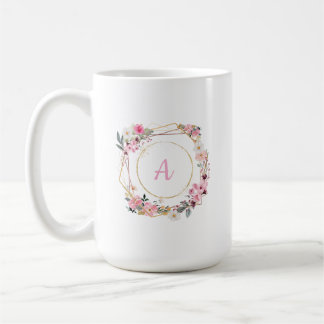 Pink Floral Gold Geometric Mug