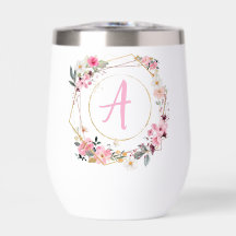 Pink Floral Gold Geometric Wine Tumbler