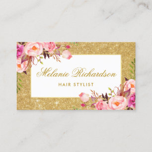 Pink Floral Gold Glitter Hair Stylist Appointment