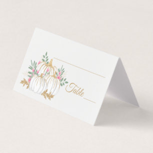 Pink Floral Gold Glitter Pumpkin Party Place Card