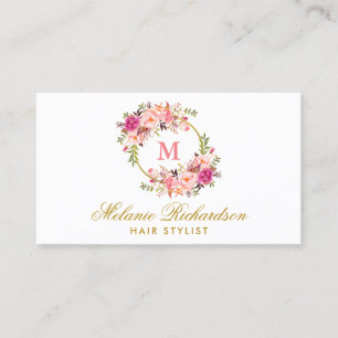 Pink Floral Gold Hair Stylist Appointment Card M