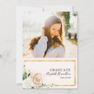 Pink Floral & Gold Photo Grad Announcement
