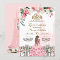 Pink Floral & Gold Princess Fairytale Quinceanera