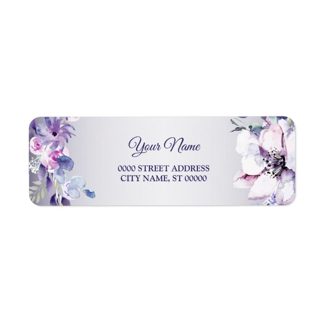 Pink Floral Gold Purple Wedding Return Address Label (Front)