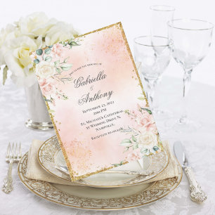 Pink Floral Gold Wedding Invitation