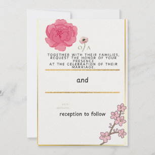 Pink Floral & Gold Wedding Invitation Cherry Blo