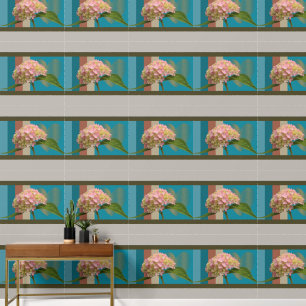 Pink Floral Golden Hearts Blue Grey Brown Stripes Wallpaper