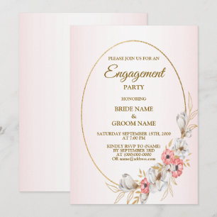 Pink Floral Golden Peach Modern Engagement Party Invitation