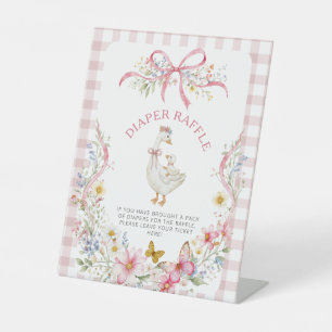 Pink Floral Goose Baby Showe Diaper Raffle Sign