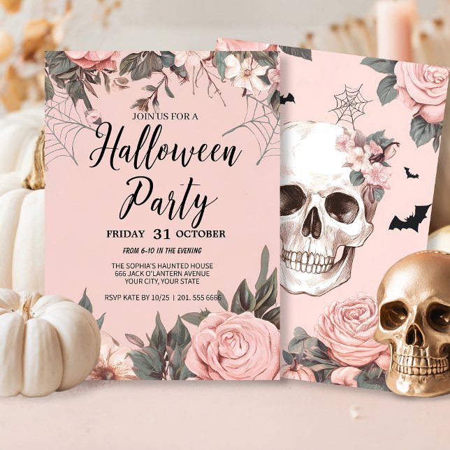 Pink Floral Gothic Halloween Party Invitation (Creator Uploaded)