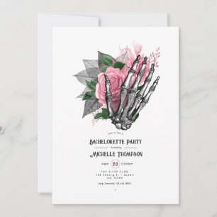 Pink Floral Gothic Skeleton Bachelorette Party Invitation