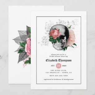 Pink Floral Gothic Skeleton Bridal Shower Invitation