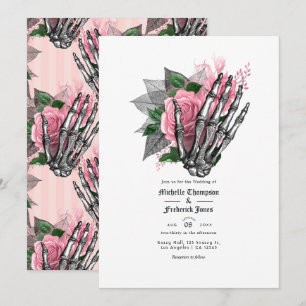 Pink Floral Gothic Wedding QR Code Invitation