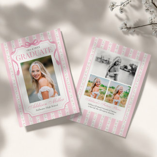 Pink Floral Graduation Announcement
