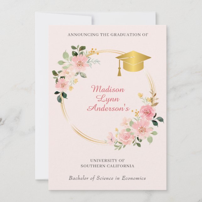 Pink Floral Graduation Announcement (Front)