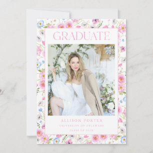 Pink Floral Graduation Announcement Card Invite