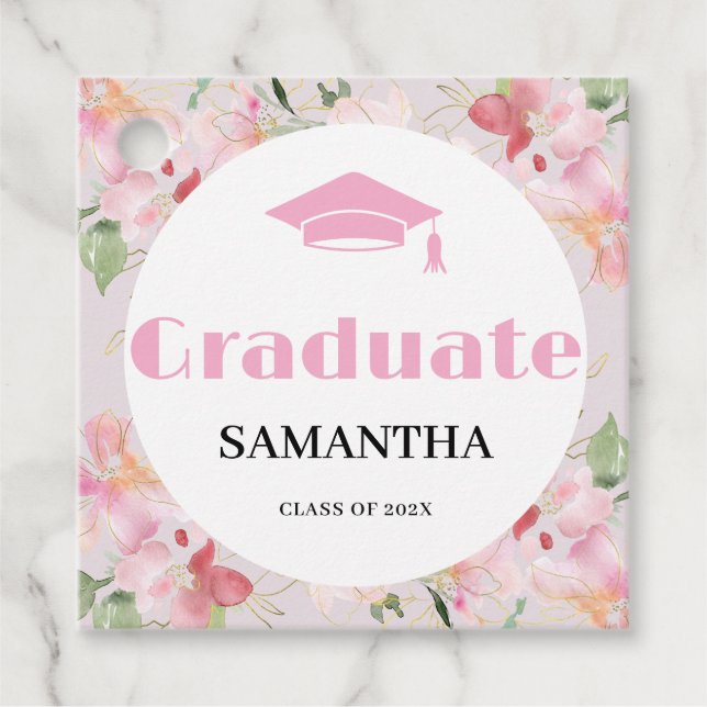 Pink Floral Graduation  Favour Tags (Front)