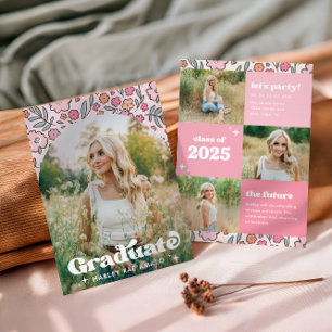 Pink Floral Graduation Invitation