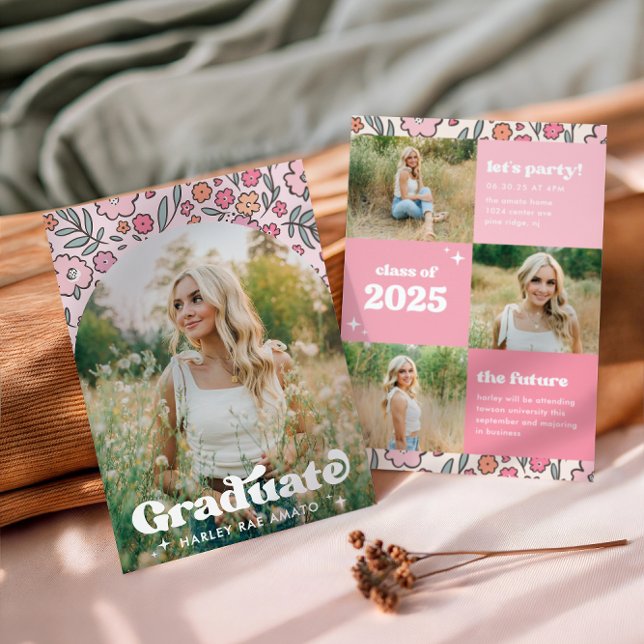 Pink Floral Graduation Invitation (Creator Uploaded)