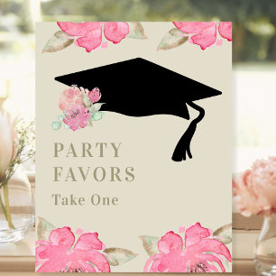 Pink Floral Graduation Party Favours Pedestal Sign