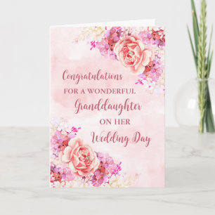 Pink Floral Granddaughter Wedding Congratulations Card