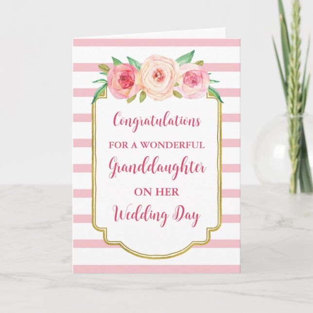 Pink Floral Granddaughter Wedding Congratulations Card (Front)