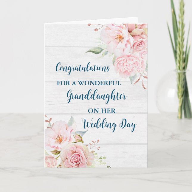 Pink Floral Granddaughter Wedding Congratulations Card (Front)