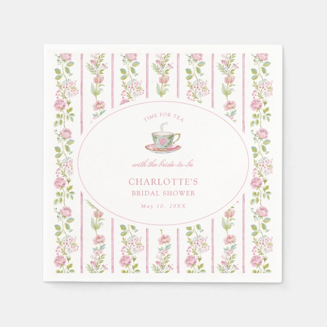 Pink Floral Grandmillennial Bridal Tea Party  Napkin (Front)