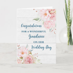 Pink Floral Grandniece Wedding Congratulations Card