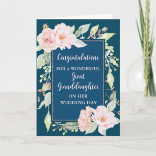Pink Floral Great Granddaughter Wedding Card