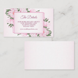 Pink Floral Green Leaves Elegant Wedding Detail Enclosure Card