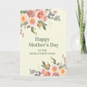 Pink Floral Green Leaves Mother's Day 5 Photo Card